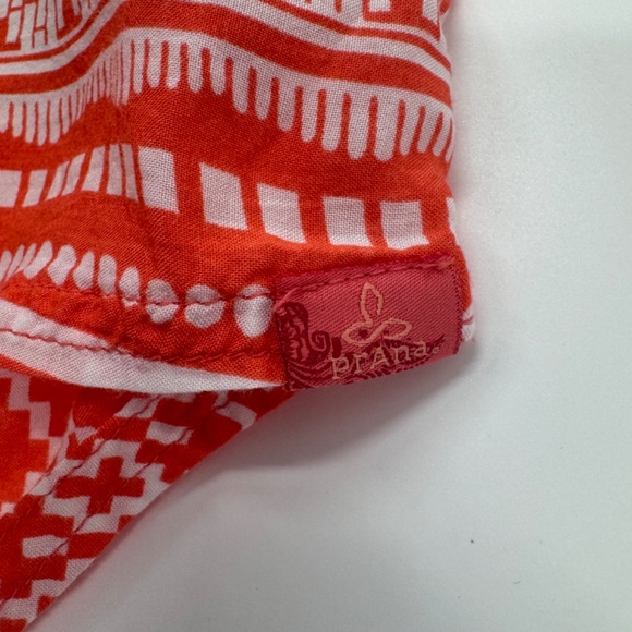 Prana Top Women XS Orange Aztec Short Cap Sleeves Sheer Lightweight Embroidered - Picture 5 of 9